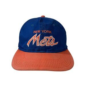Vntg New York Mets MLB Twill Snapback Hat Blue & Orange Athleisure